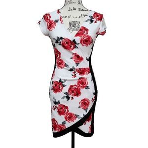 🌹 Almost Famous Framed Wrap Front Colorblock Floral Rose Print Dress SIZE S NWT